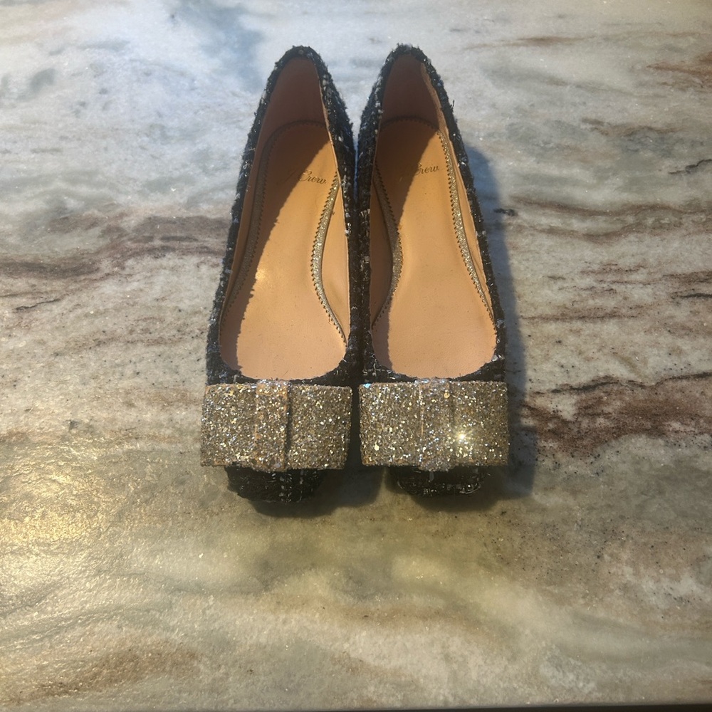 J. Crew Sparkling Silver and Black Tweed Loafers